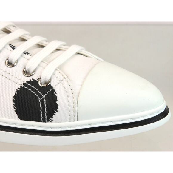 PRADA 1E617M WHITE BLACK POLKA CANVAS LOGO POINTY CAP LOW TOP SNEAKERS 38 ITALY - Picture 12 of 15